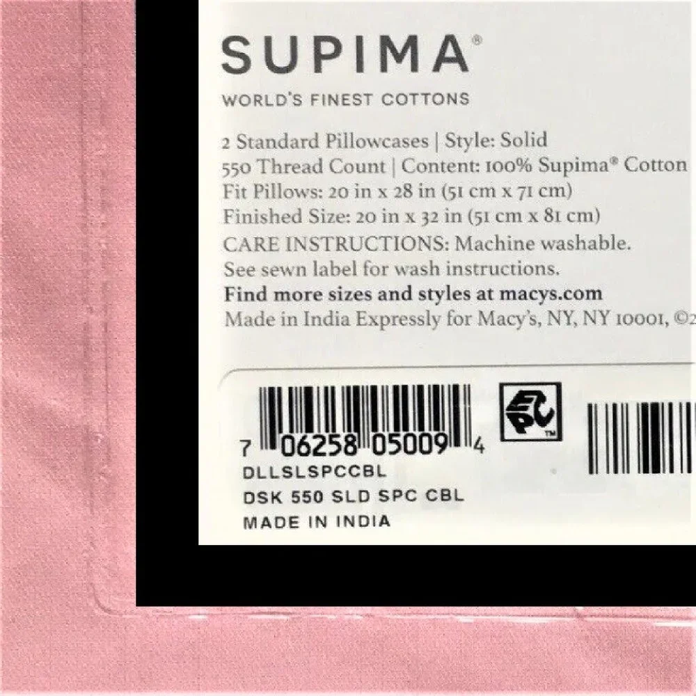 new Charter Club CHERRY BLOSSOM PINK 550 TC 100% Cotton STANDARD Pillowcases